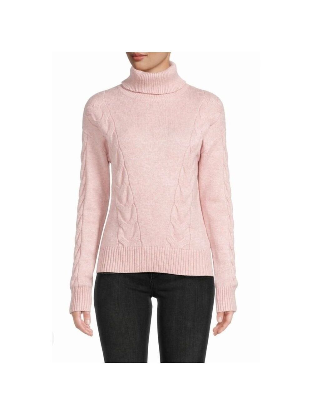 NWT Gorgeous LAUNDRY by Shelli Segal L Light Pink Turtleneck Cable Knit Sweater